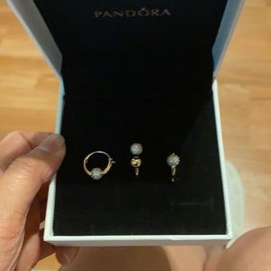Pandora rose hoop earring with pave ball and ring